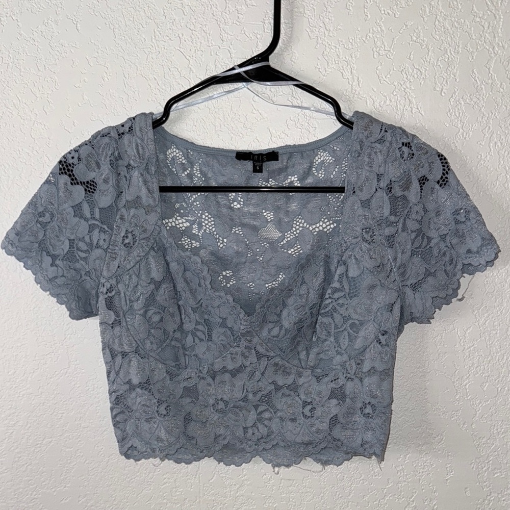 Gray Lace Crop Top